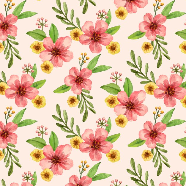 Watercolor pink flowers seamless pattern