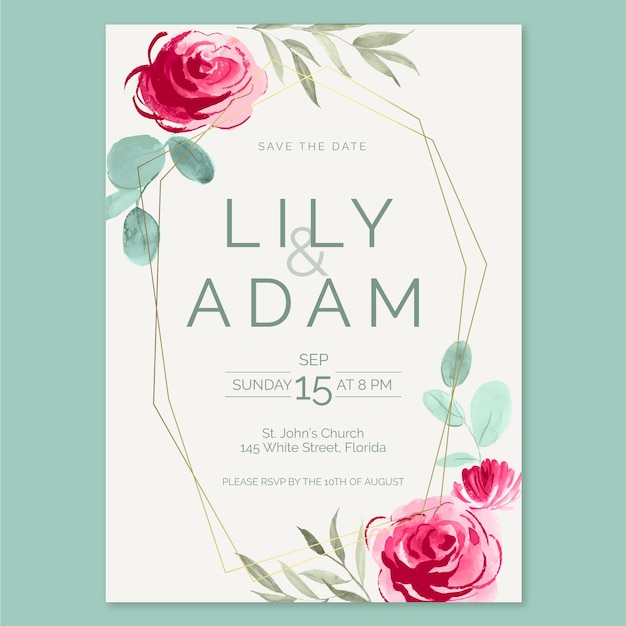 Watercolor pink flowers wedding invitation