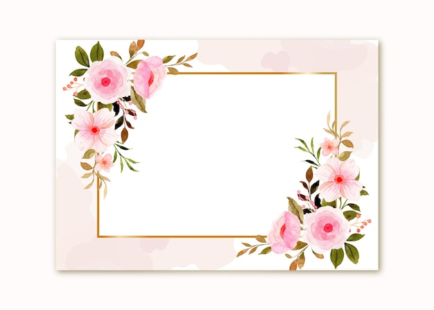 Free Vector watercolor pink pastel flower with gold frame