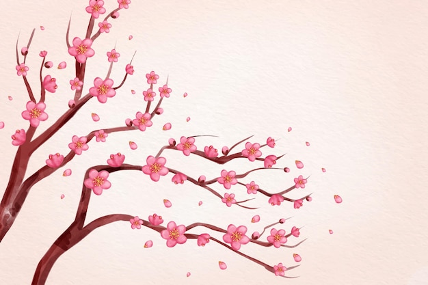 Watercolor pink plum blossom background