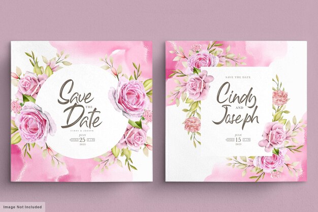 watercolor pink roses invitation card set