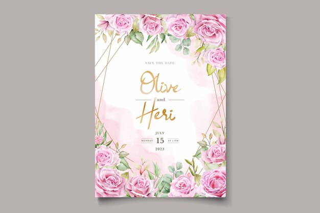 watercolor pink roses invitation card set