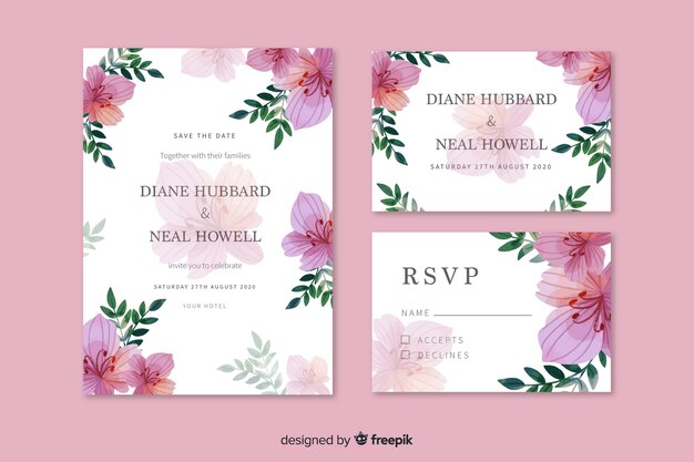 Watercolor pink wedding stationery template