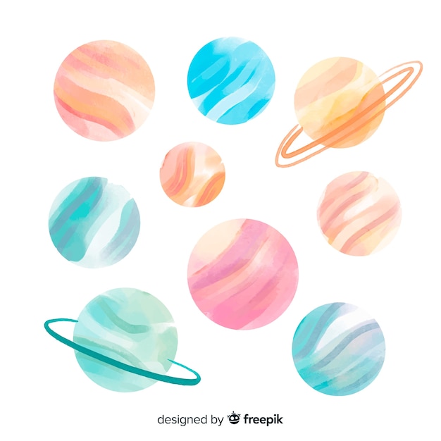 Watercolor planet collection on white background