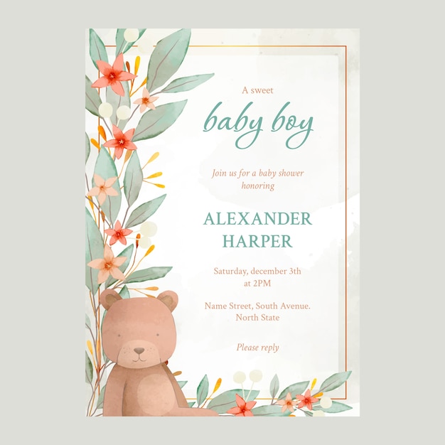 Free Vector watercolor plants baby shower invitation