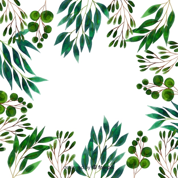 Free Vector watercolor plants and leaves frame