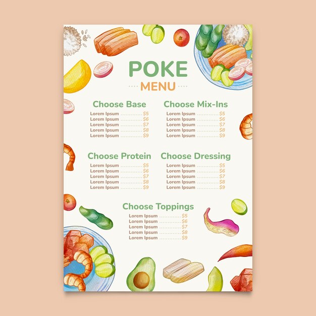 Watercolor poke menu template