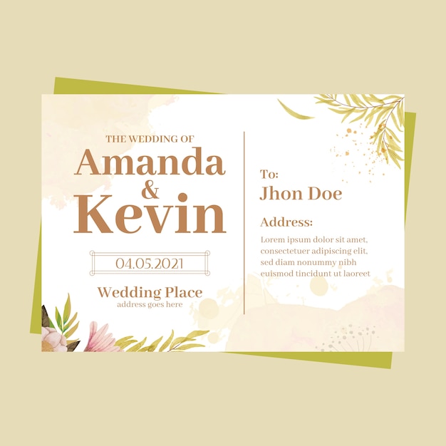 Watercolor postcard wedding invitation