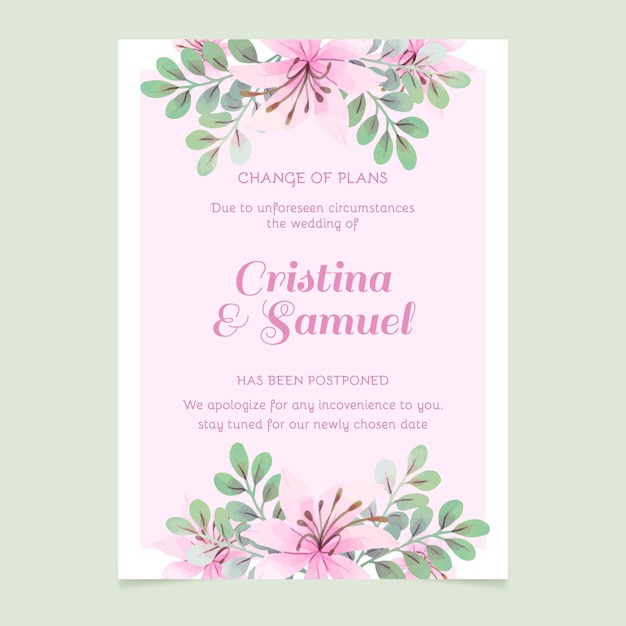 Watercolor postponed wedding card