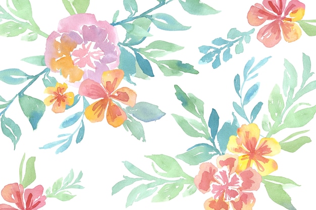 Watercolor pretty flowers with seamless pattern background