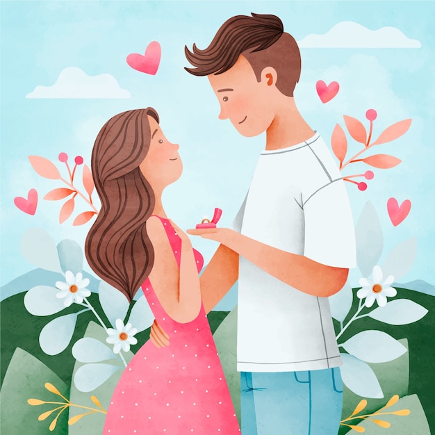 Watercolor propose day celebration illustration