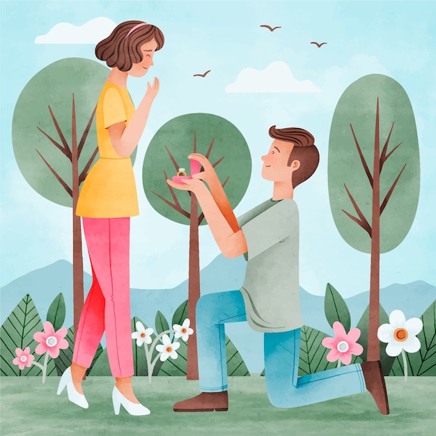 Free Vector watercolor propose day celebration illustration