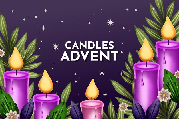 Watercolor purple candles advent background