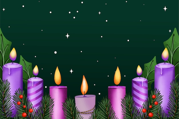 Free Vector watercolor purple candles advent background