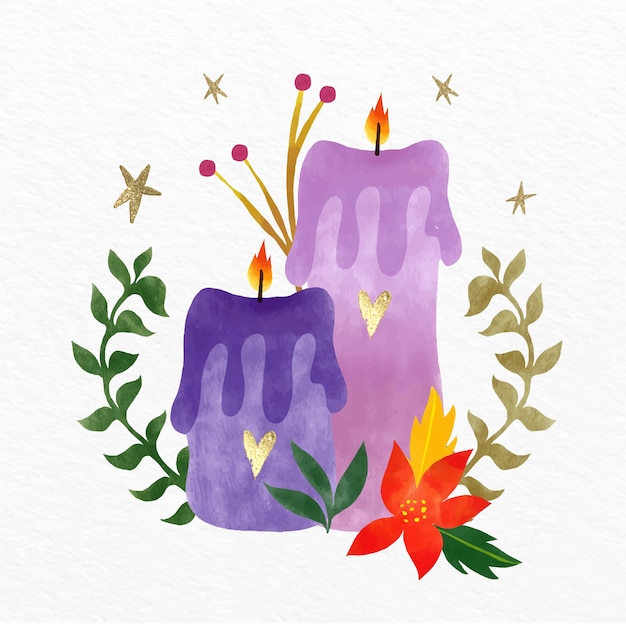 Free vector watercolor purple candles illustration