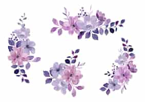 Free vector watercolor purple floral bouquet collection