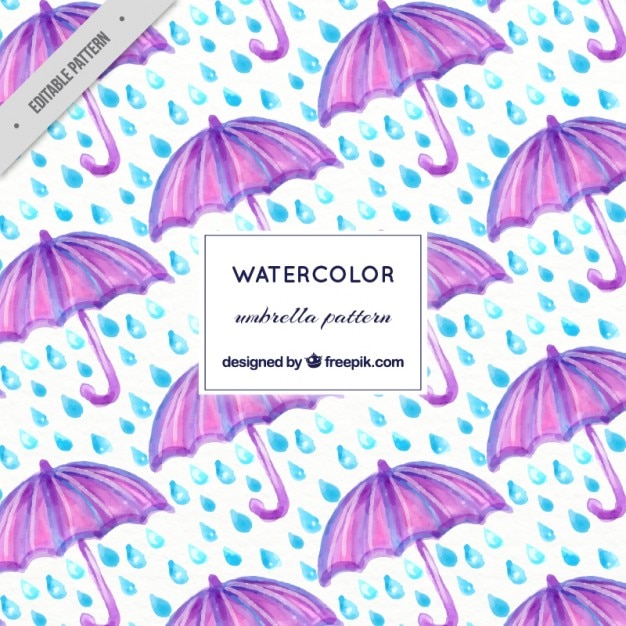 Free vector watercolor purple umbrella and rain pattern