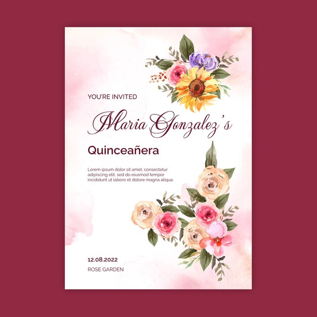 Watercolor quinceanera invitation