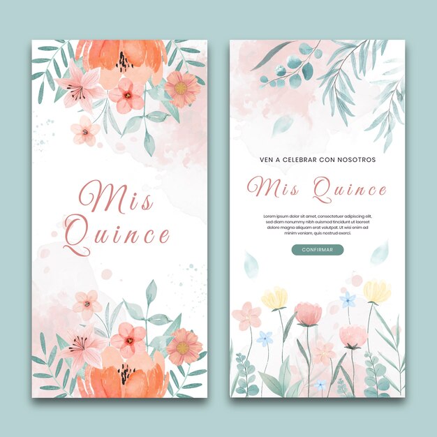 Watercolor quinceanera vertical banners pack