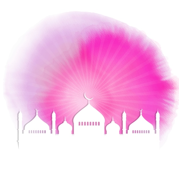 Free Vector watercolor ramadan background with mosque silhouette