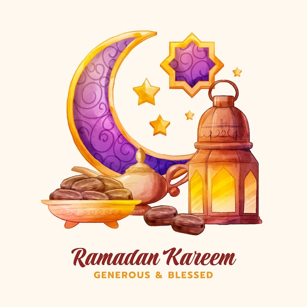 Watercolor ramadan illustration