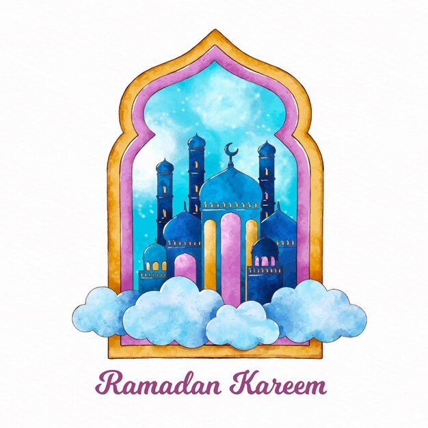 Watercolor ramadan kareem illustration