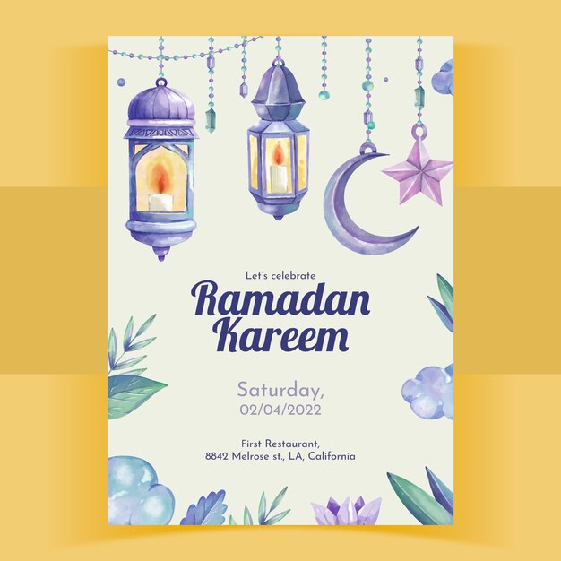 Watercolor ramadan vertical poster template