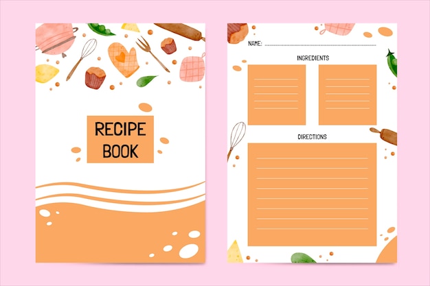 Free Vector watercolor recipe book template