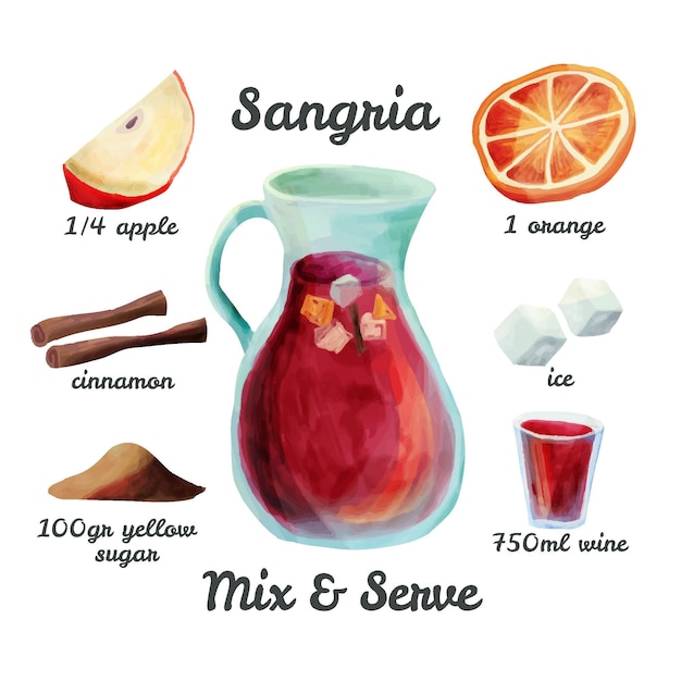 Free Vector watercolor recipe sangria