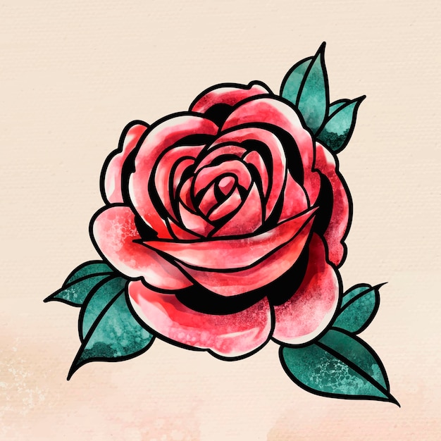 Free Vector watercolor red rose flower sticker overlay