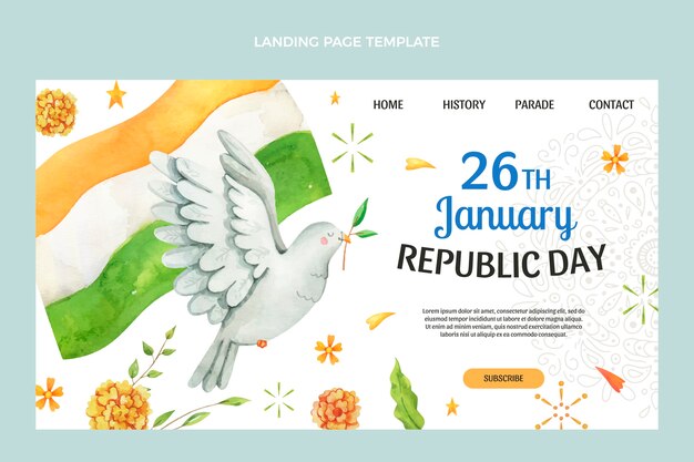 Watercolor republic day landing page template