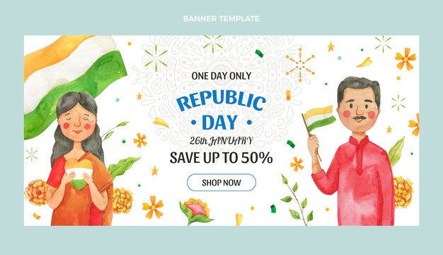 Watercolor republic day sale banner