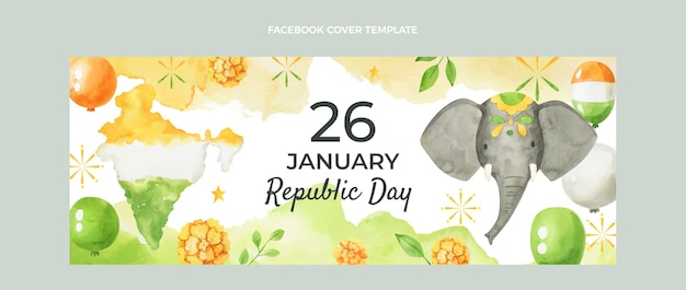 Watercolor republic day social media cover template