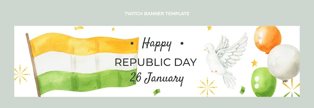 Free Vector watercolor republic day twitch banner