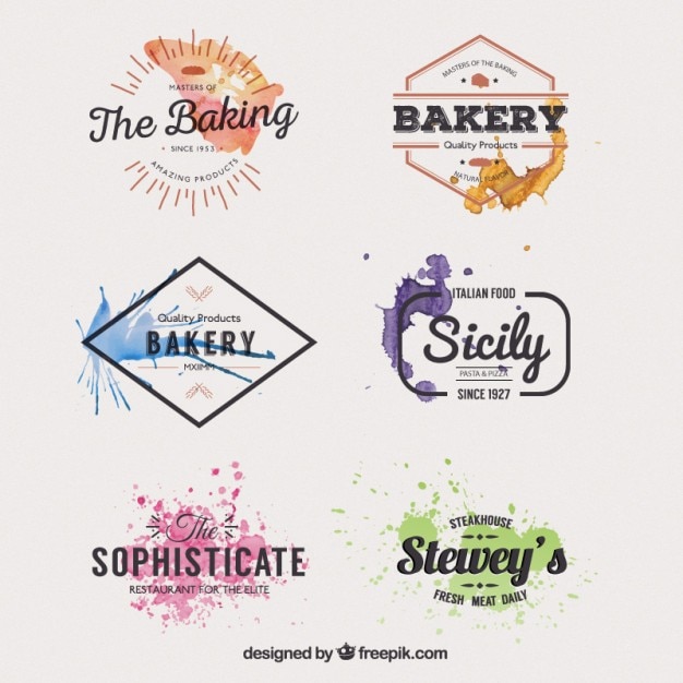 Free vector watercolor restaurant badges