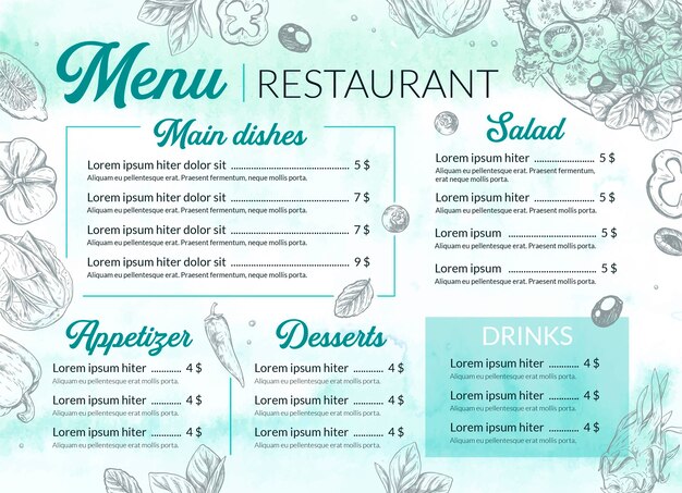 Watercolor restaurant menu template