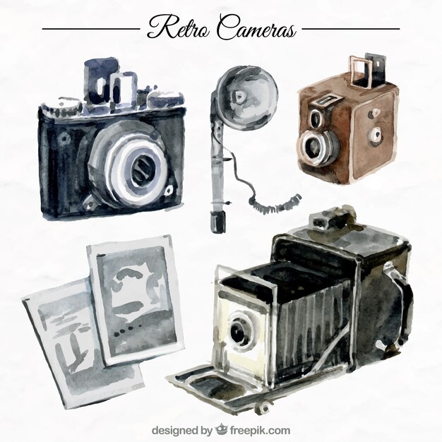 Watercolor retro cameras