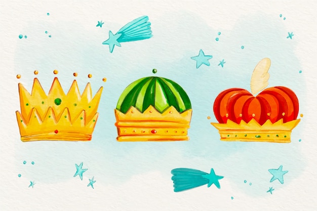 Free Vector watercolor reyes magos crowns collection