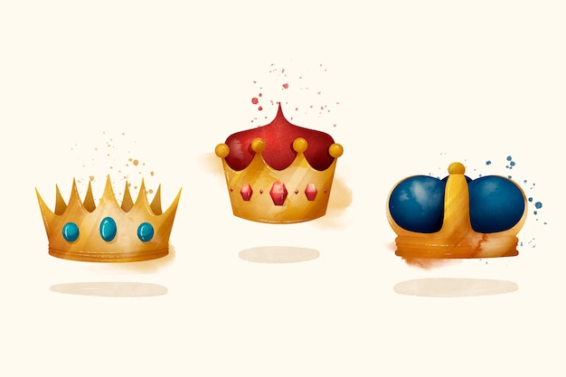 Free Vector watercolor reyes magos crowns collection