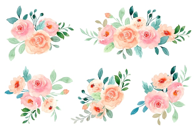 Watercolor rose bouquet collection