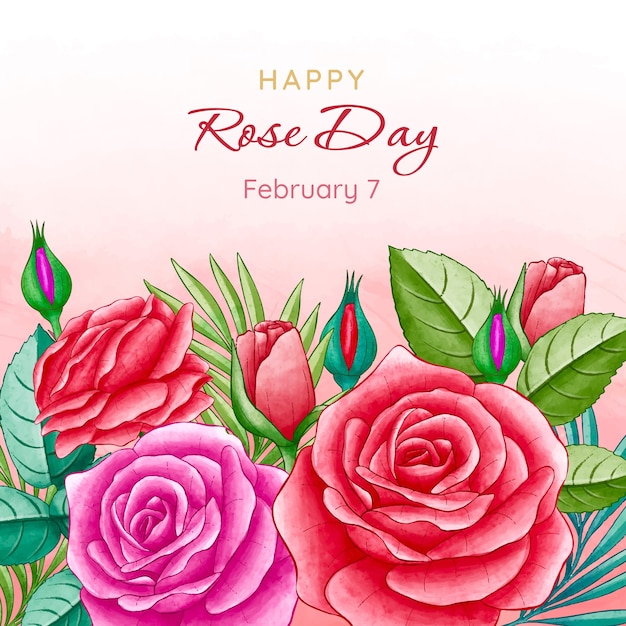 Watercolor rose day illustration