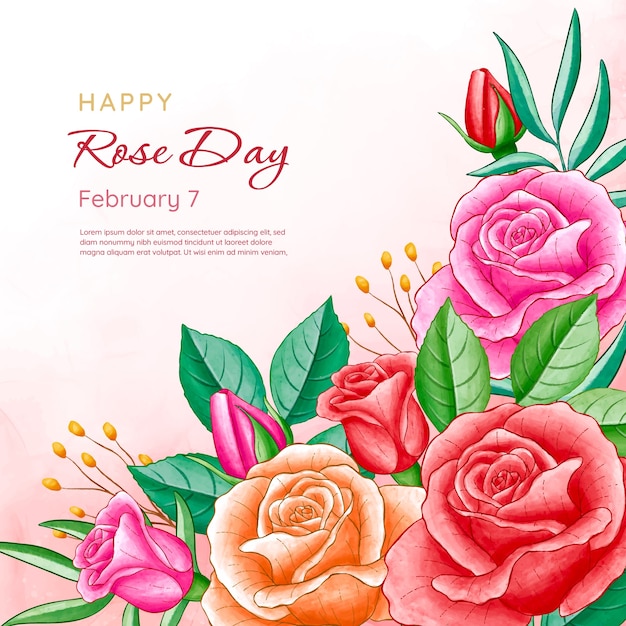 Watercolor rose day illustration