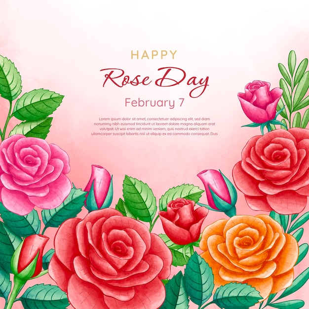 Watercolor rose day illustration