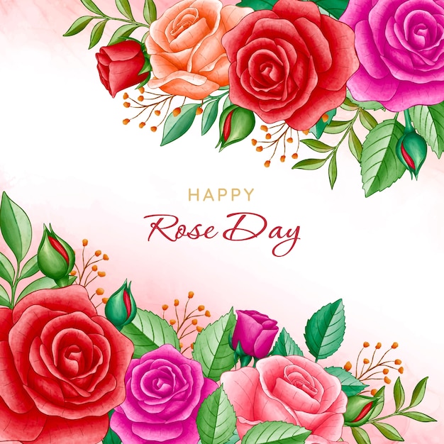 Watercolor rose day illustration