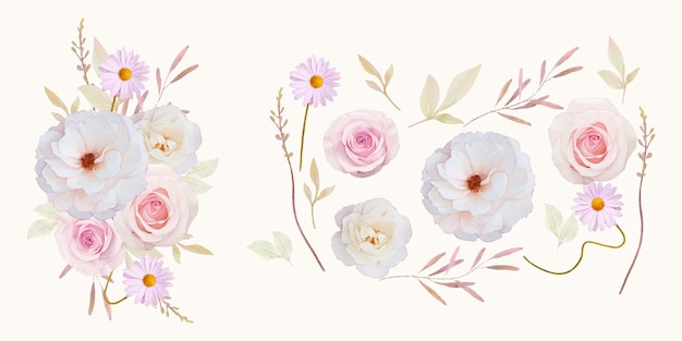 Watercolor roses  flower collection