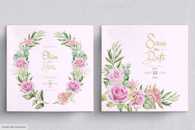 watercolor roses wedding invitation card template