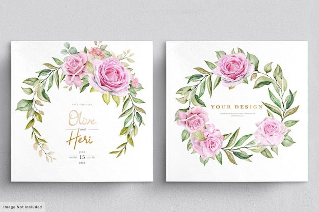 Watercolor roses wedding invitation card template