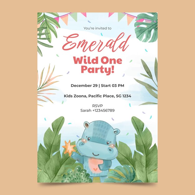 Watercolor safari invitation design