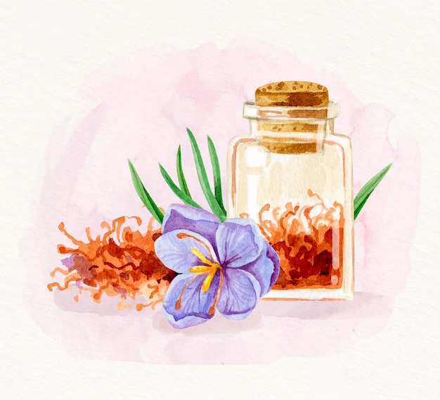 Watercolor saffron flower illustration