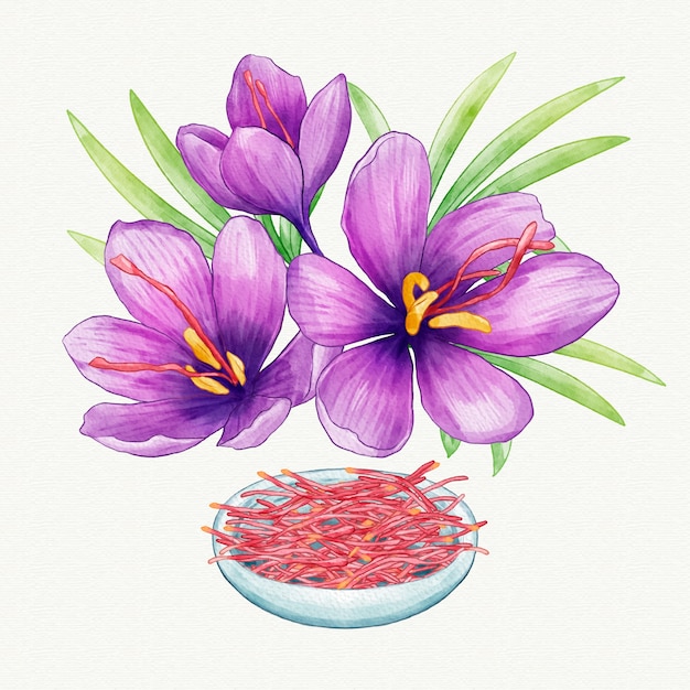 Watercolor saffron flower illustration